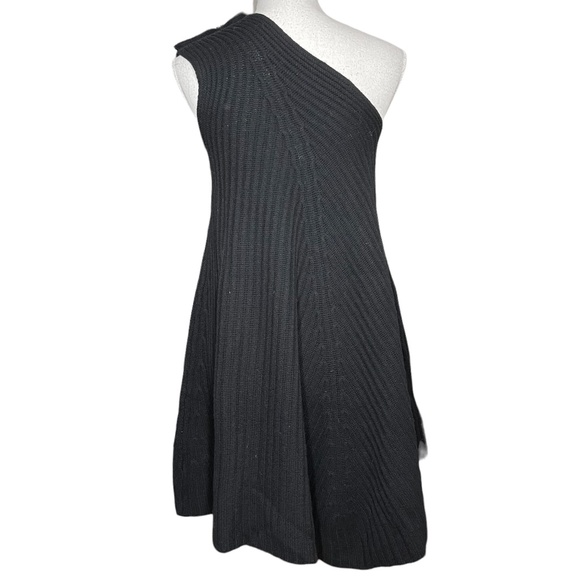 100% Merino Wool Sweater Dress M Sweaterdress One Shoulder A-Line Button RIbbed - Picture 2 of 12
